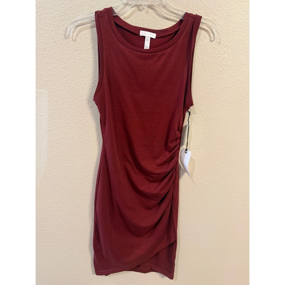 Leith Ruched Bodycon Dress Women XS Burgundy Red NEW Sleeveless Tulip Hem